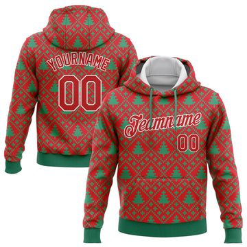 Custom Stitched Red Red-Kelly Green 3D Christmas Trees Sports Pullover Sweatshirt Hoodie