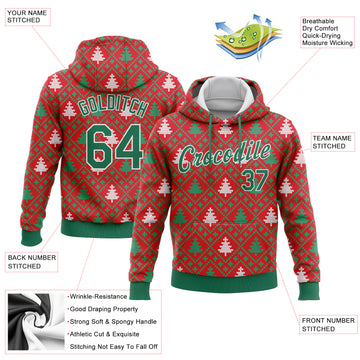 Custom Stitched Red Kelly Green-White 3D Christmas Trees Sports Pullover Sweatshirt Hoodie