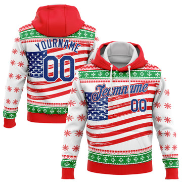 Custom Stitched Red Royal-Kelly Green 3D American Flag Sports Pullover Sweatshirt Hoodie