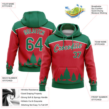 Custom Stitched Red Kelly Green-White 3D Christmas Trees Sports Pullover Sweatshirt Hoodie