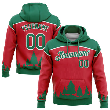 Custom Stitched Red Kelly Green-White 3D Christmas Trees Sports Pullover Sweatshirt Hoodie