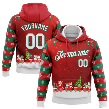 Custom Stitched Red White-Kelly Green 3D Christmas Sports Pullover Sweatshirt Hoodie