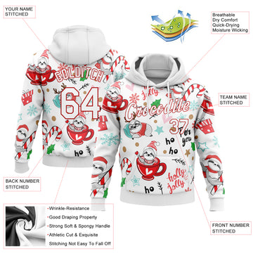 Custom Stitched White White-Red 3D Christmas Sloths Sports Pullover Sweatshirt Hoodie