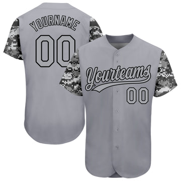 Custom Gray Black Digital Camo Two Tone Authentic Baseball Jersey