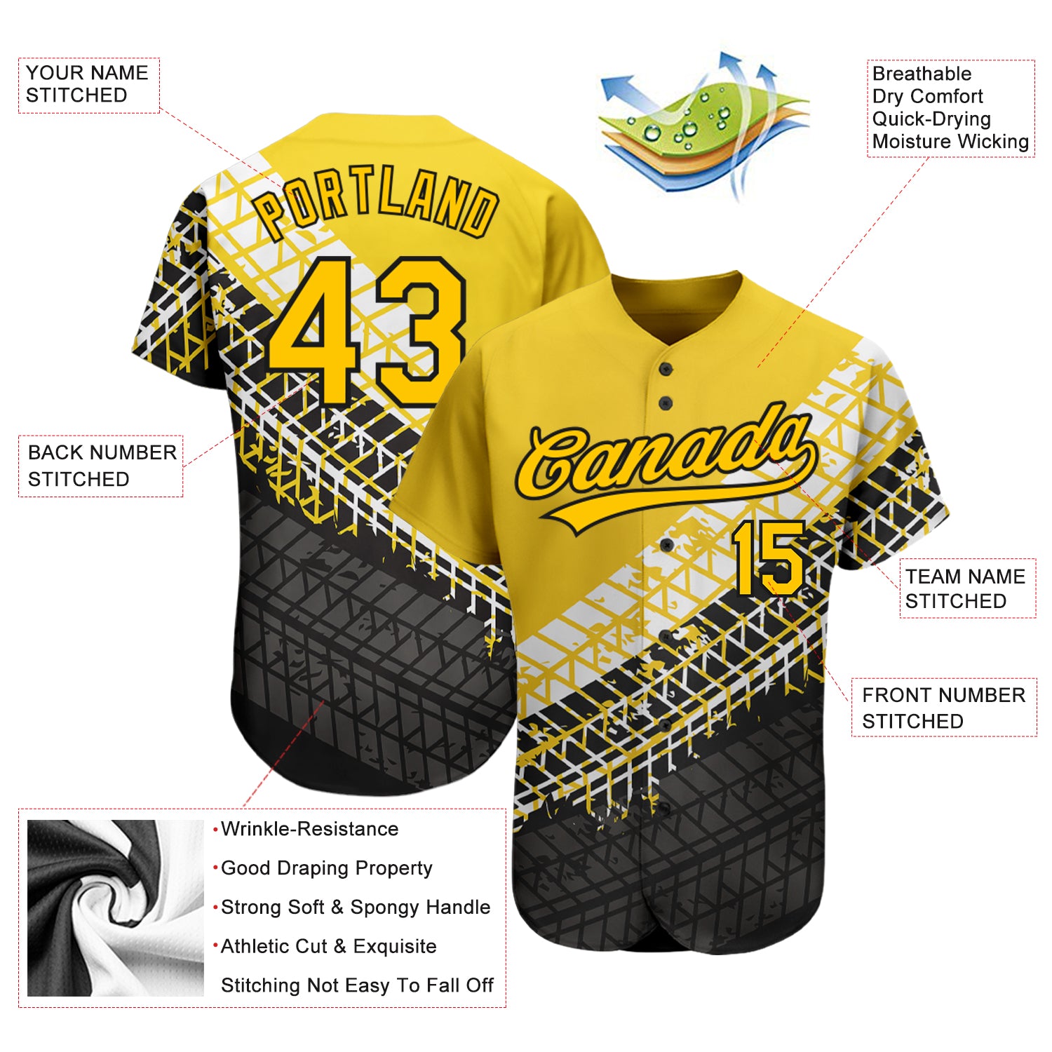 Custom Gold Gold-Black 3D Pattern Design Authentic Baseball Jersey Discount