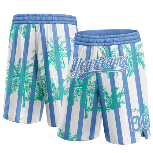 FANSIDEA Custom Pink Light Blue-White 3D Pattern Design Palm Trees Authentic Basketball Shorts Men's Size:2XL