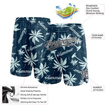 Custom Navy Steel Gray-White 3D Pattern Hawaii Palm Trees Authentic Basketball Shorts