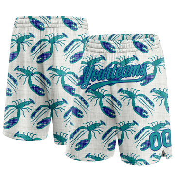 Custom Cream Teal-Royal 3D Pattern Lobsters Authentic Basketball Shorts