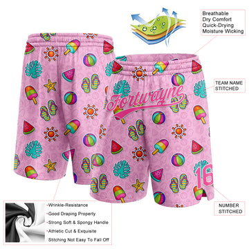 Custom Pink White 3D Pattern Summer Ice Cream And Watermelon Authentic Basketball Shorts