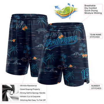 Custom Navy Lakes Blue 3D Pattern Hawaii Palm Trees And Island Authentic Basketball Shorts