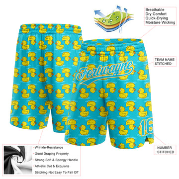 Custom Lakes Blue Yellow-White 3D Pattern Duck Authentic Basketball Shorts
