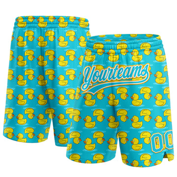 Custom Lakes Blue Yellow-White 3D Pattern Duck Authentic Basketball Shorts