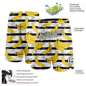 Custom Black White 3D Pattern Banana Authentic Basketball Shorts