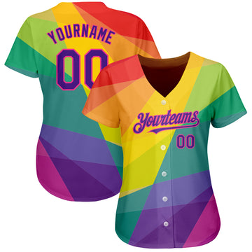 Custom Rainbow For Pride Month Love Is Love LGBT 3D Authentic Baseball Jersey