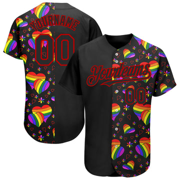 Custom Rainbow For Pride Month Love Is Love LGBT 3D Authentic Baseball Jersey