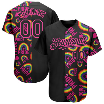 Custom Rainbow For Pride Month Love Is Love LGBT 3D Authentic Baseball Jersey