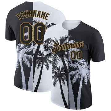 Custom White Black-Old Gold 3D Pattern Design Hawaii Coconut Trees Performance T-Shirt
