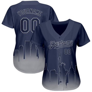 Custom Navy Gray 3D New York City Edition Fade Fashion Authentic Baseball Jersey