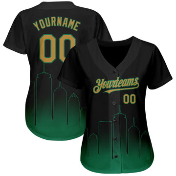 Custom Black Old Gold-Kelly Green 3D Boston City Edition Fade Fashion Authentic Baseball Jersey