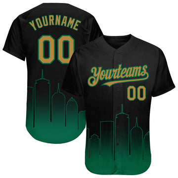 Custom Black Old Gold-Kelly Green 3D Boston City Edition Fade Fashion Authentic Baseball Jersey