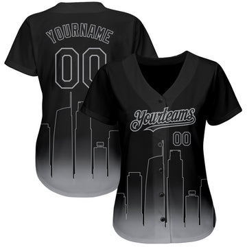 Custom Black-Gray 3D Los Angeles City Edition Fade Fashion Authentic Baseball Jersey