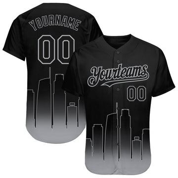 Custom Black-Gray 3D Los Angeles City Edition Fade Fashion Authentic Baseball Jersey