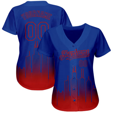 Custom Royal Red 3D Chicago City Edition Fade Fashion Authentic Baseball Jersey