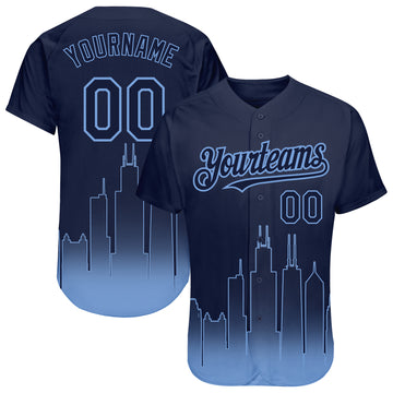 Custom Navy Light Blue 3D Chicago City Edition Fade Fashion Authentic Baseball Jersey