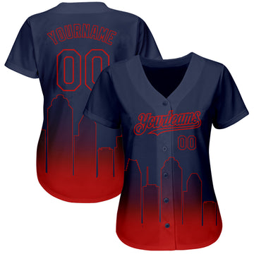 Custom Navy Red 3D Houston City Edition Fade Fashion Authentic Baseball Jersey