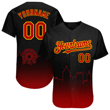 Custom Black Red-Gold 3D Atlanta City Edition Fade Fashion Authentic Baseball Jersey