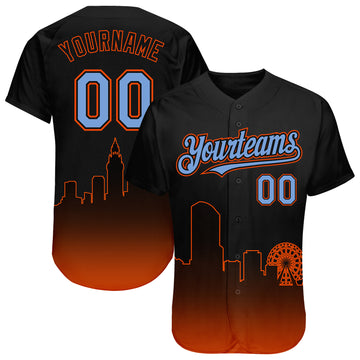 Custom Black Powder Blue-Orange 3D Miami City Edition Fade Fashion Authentic Baseball Jersey