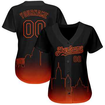 Custom Black Orange 3D Baltimore City Edition Fade Fashion Authentic Baseball Jersey