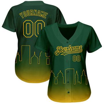 Custom Green Gold 3D Oakland City Edition Fade Fashion Authentic Baseball Jersey