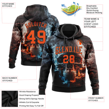 Custom Stitched Black Orange 3D Skull Fashion Sports Pullover Sweatshirt Hoodie
