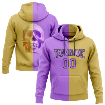 Custom Stitched Old Gold Purple-Black 3D Skull Fashion Sports Pullover Sweatshirt Hoodie
