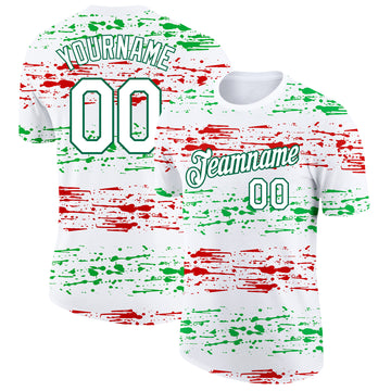 Custom White Kelly Green-Red 3D Mexico Performance T-Shirt