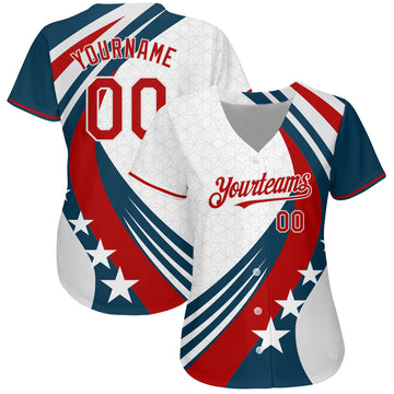 Custom White Red 3D American Flag Authentic Baseball Jersey