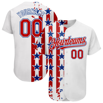 Custom White Red-Royal 3D American Flag Authentic Baseball Jersey