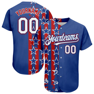 Custom Royal White Red 3D American Flag Authentic Baseball Jersey