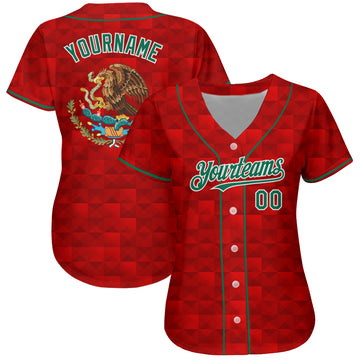 Custom Red Kelly Green-White 3D Mexico Authentic Baseball Jersey
