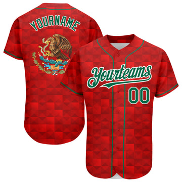 Custom Red Kelly Green-White 3D Mexico Authentic Baseball Jersey