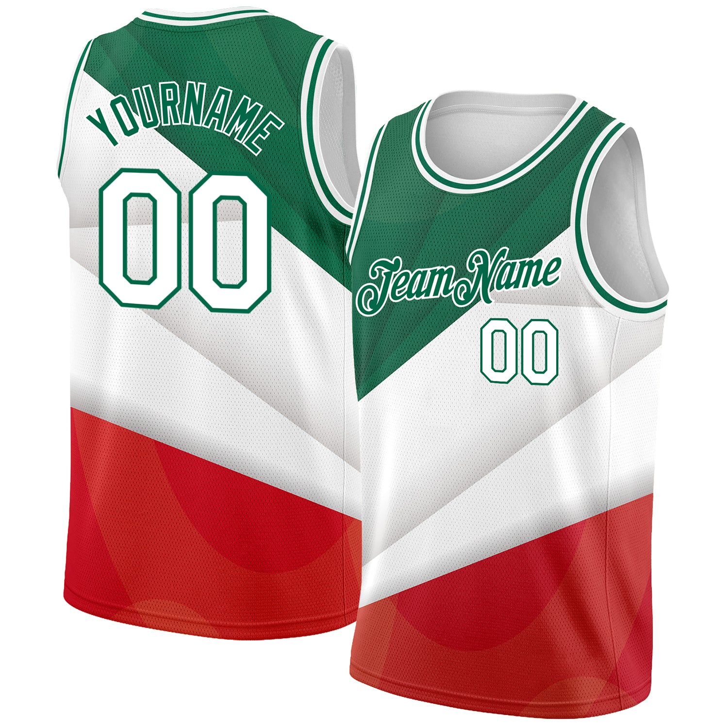 Custom Kelly Green White-Red 3D Mexico Authentic Basketball Jersey