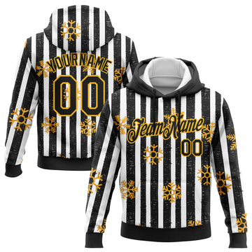 Custom Stitched Black Gold-White Christmas Gold Snowflakes 3D Sports Pullover Sweatshirt Hoodie