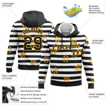 Custom Stitched Black Gold-White Christmas Gold Snowflakes 3D Sports Pullover Sweatshirt Hoodie