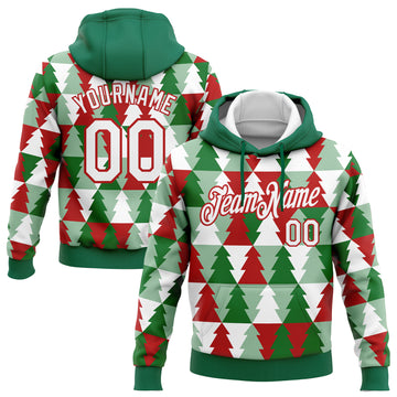 Custom Stitched Kelly Green White-Red Christmas Tree 3D Sports Pullover Sweatshirt Hoodie