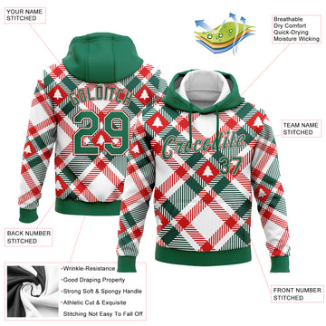 Custom Stitched White Kelly Green-Red Christmas Tree 3D Sports Pullover Sweatshirt Hoodie