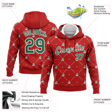Custom Stitched Red Kelly Green-White Christmas Dog Wearing Santa Claus Costume 3D Sports Pullover Sweatshirt Hoodie