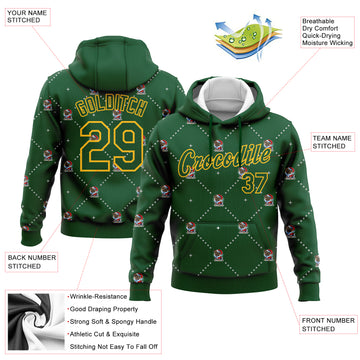 Custom Stitched Green Gold Christmas Dog Wearing Santa Claus Costume 3D Sports Pullover Sweatshirt Hoodie