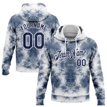 Custom Stitched Tie Dye Navy-White 3D Abstract Style Sports Pullover Sweatshirt Hoodie