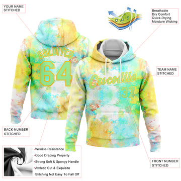 Custom Stitched Tie Dye Pea Green-Yellow 3D Watercolor Sports Pullover Sweatshirt Hoodie